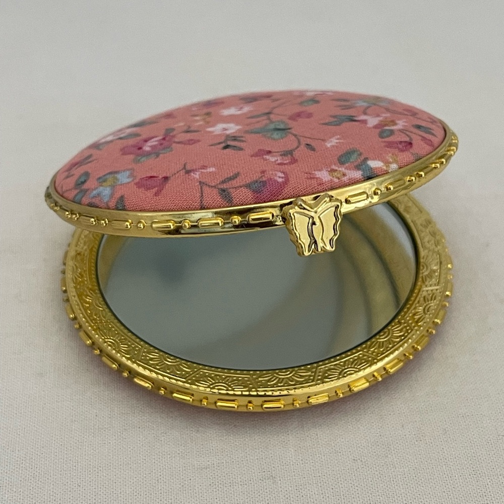 Floral Compact Mirror with Gold Trim